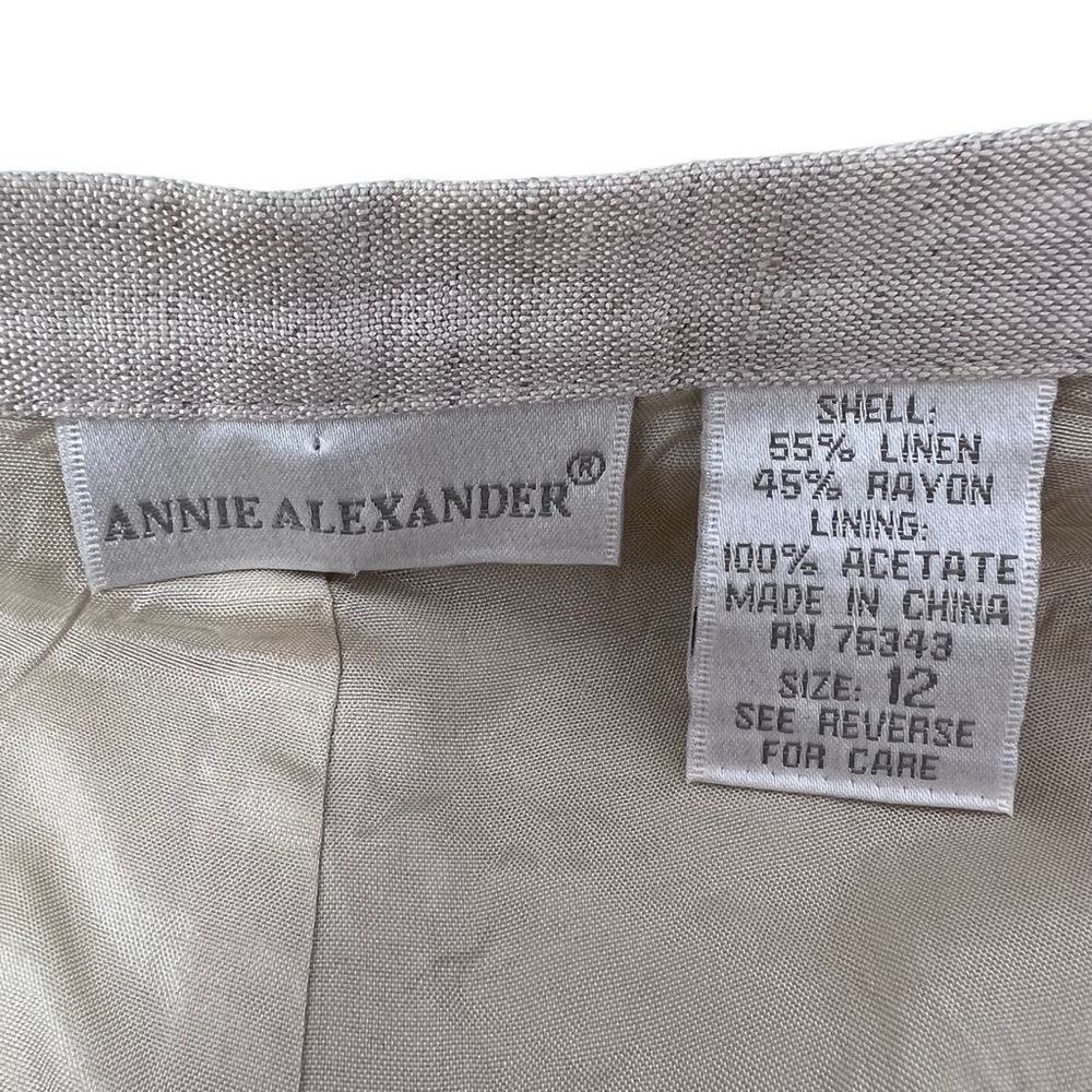 Annie Alexander Wide Leg Cropped Ankle Slacks Size 14 Ivory Linen Side Zip Lined - Picture 9 of 12